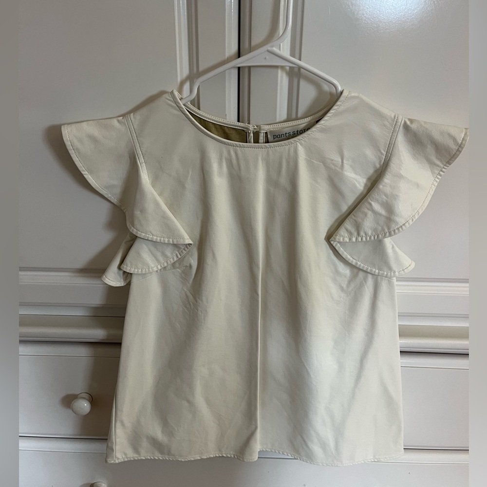 Pants Store Leather Top with Flutter Short Sleeves